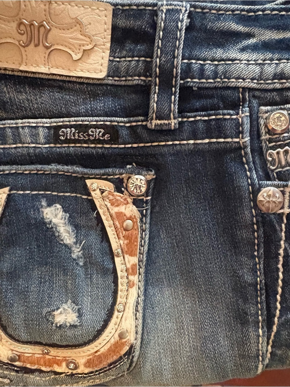 Miss Me Blue Boot Cut Jeans with Embellished Pocket Trim